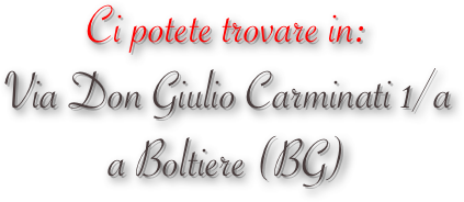Ci potete trovare in:
Via Don Giulio Carminati 1/a
a Boltiere (BG)